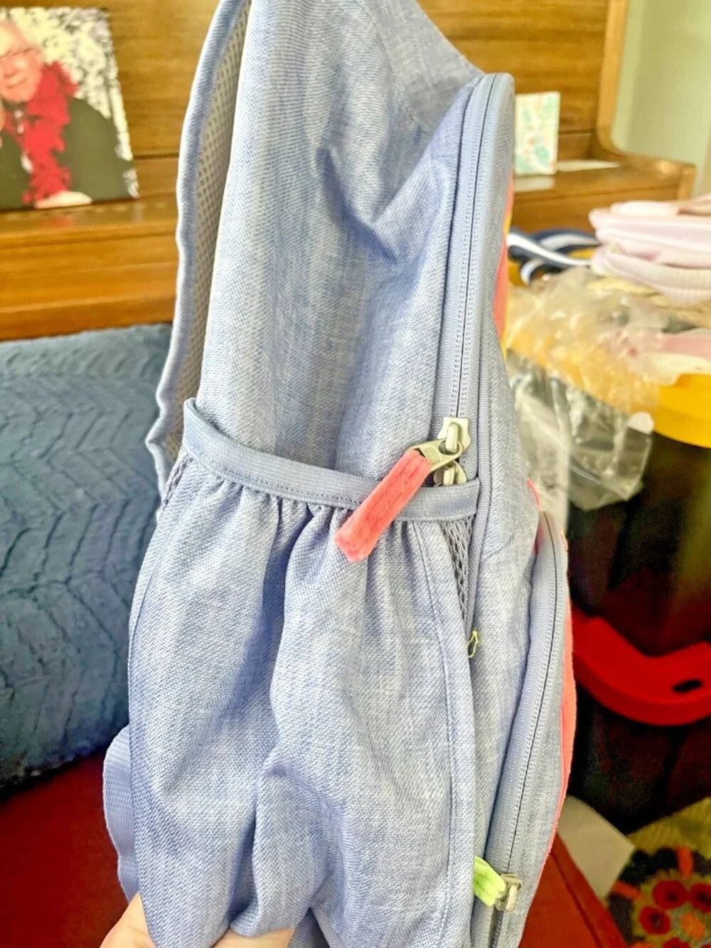 Pottery Barn Kids Mackenzie Large Backpack Rainbow Appliqué Chambray Denim